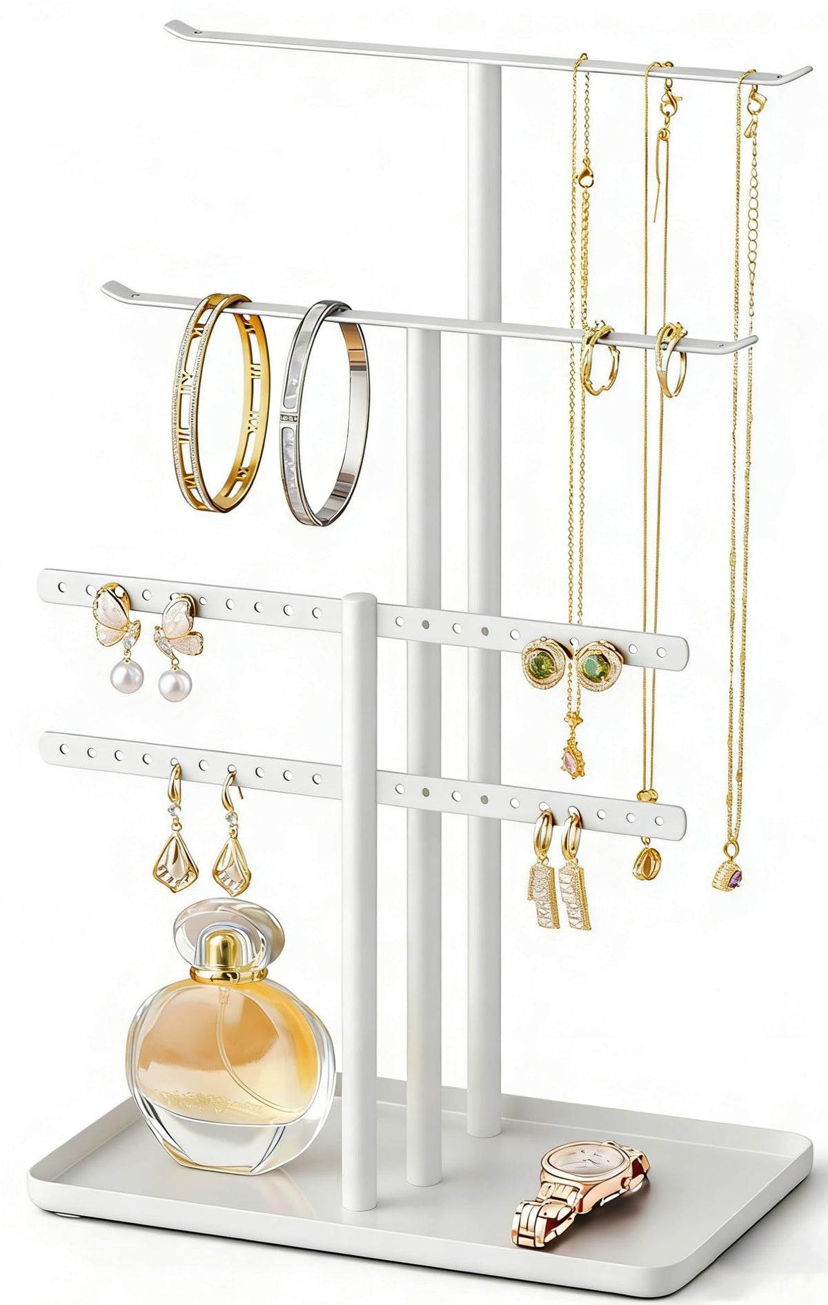 pickpiff Jewelry Stand Holder Organizer: 14.5" Sturdy Hanger for 80 Pcs Jewelry, Gift for Women, Gold Jewlery Tower for Necklace, Earring, Bracelet