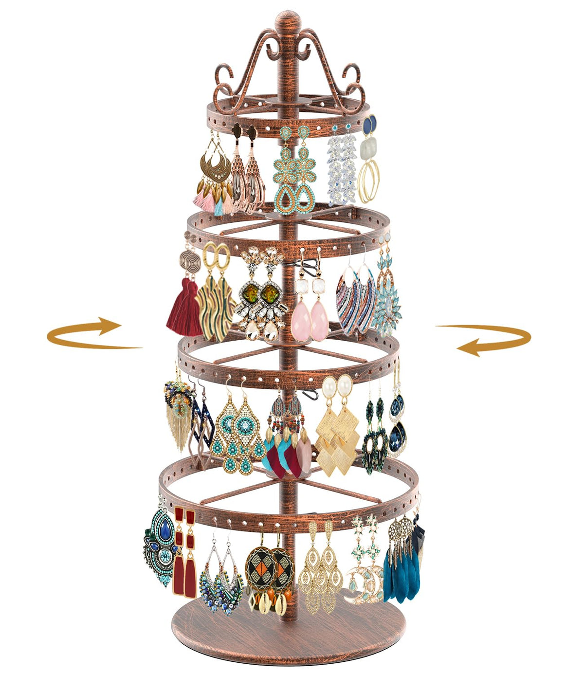 MODOWEY Rotating Earring Holder Organizer Stand Metal Display, 4 Tier Black
