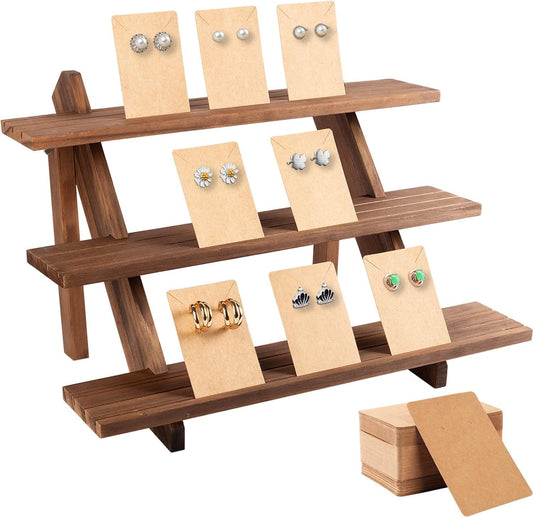 ZYP 3-Tier Wood Earring Display Stand for Selling,Portable Jewelry Display