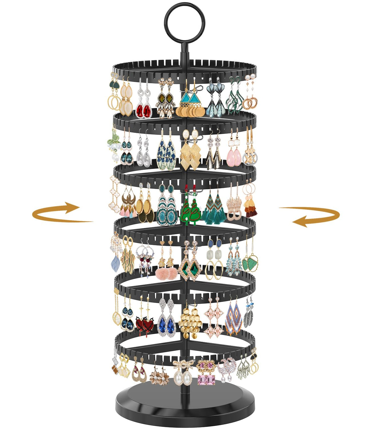 MODOWEY Rotating Earring Holder Organizer Adjustable Display, 6 Tiers Black