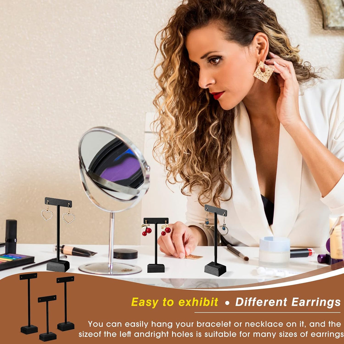 Marsui Earring Display Stands for Selling Set Wooden T Bar Jewelry Display Stand Holder for Necklaces Bracelet Showroom Trade