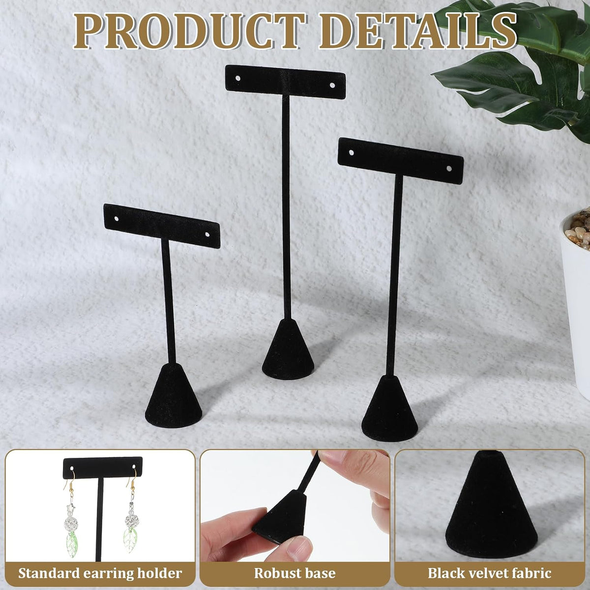 12 Pcs 3 Sizes Earring T Stand Display,Black Velvet Earrings Holder 4.5/6/6.7 Inch Metal Earring Display Storage Rack No Assembly for Jewelry Storage Selling Show