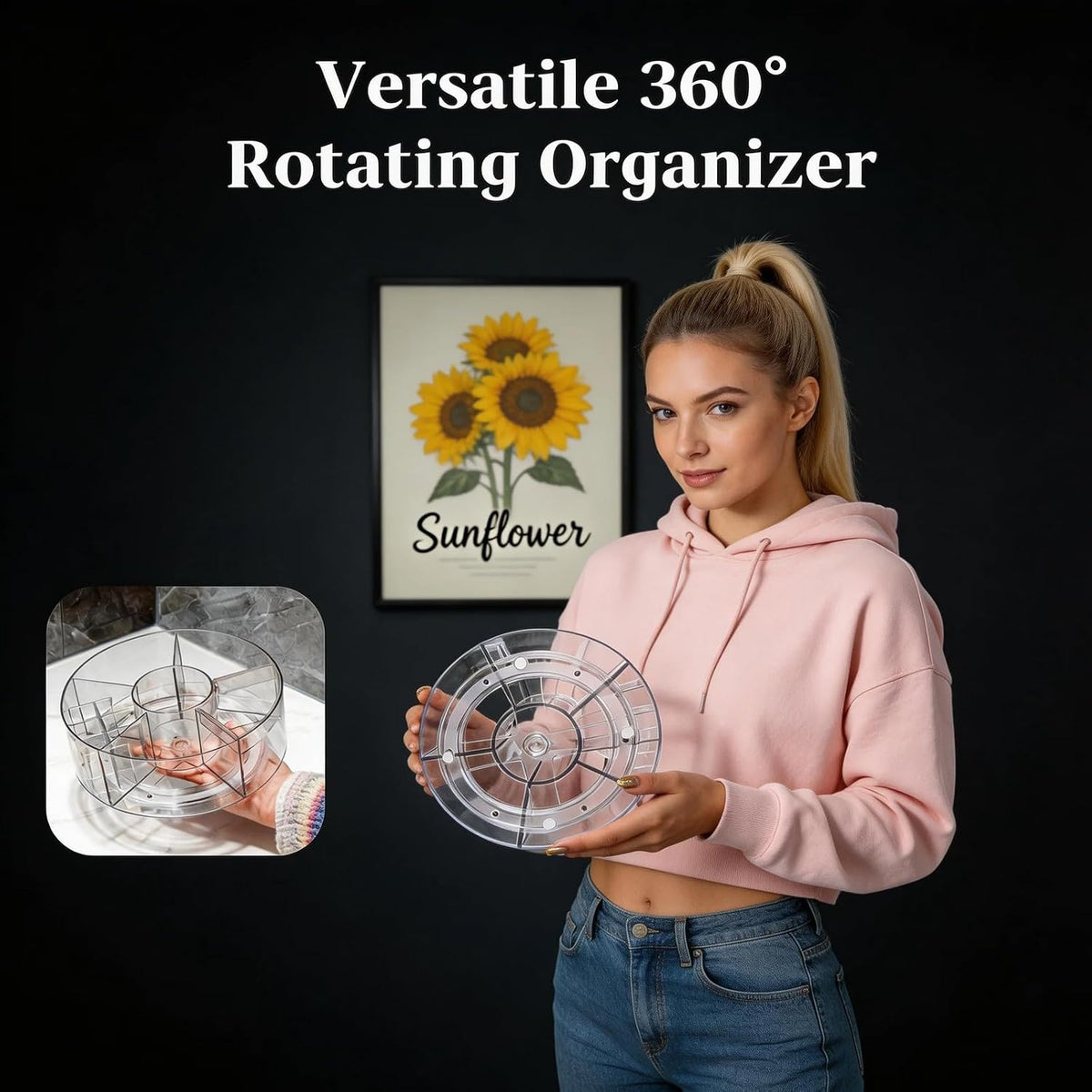360° Rotating Acrylic Makeup Organizer, Clear Makeup Brush Holder & Pen Holder, Multi-Compartment Rotating Organizer for Cosmetics, Office Supplies, Vanity & Desk