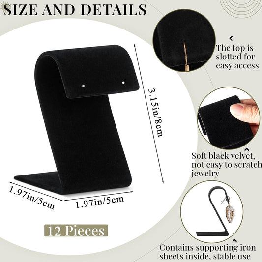 RattanView 12 Pieces Black Velvet Earring Display Stand Arc-shaped