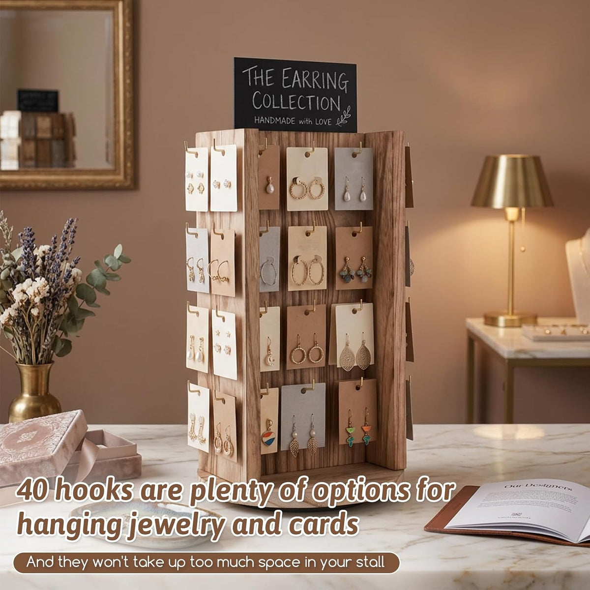 Rotating Earring Display Stands for Vendors with Board 40 Hooks