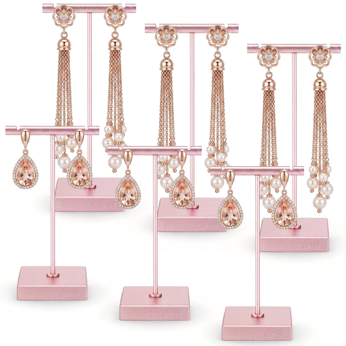 Kigeli 6 Pcs Metal Bar T Earring Display Stand, Gold