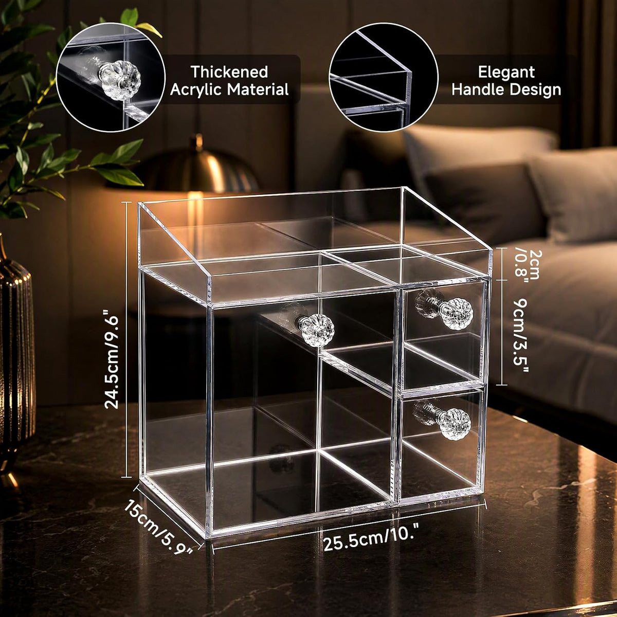 4 in 1 Disposable Face Towel Holder, Acrylic Clean Facial Towel Storage Box XL Size, Clear Vanity Organizer for Dry Face Cloth, Makeup Product Cotton Pads Qtips Bathroom Container with Drawer