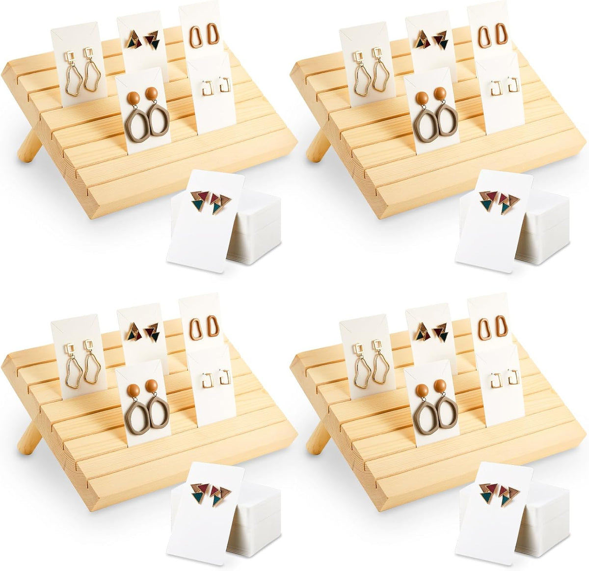 Marsui 124pcs Wood Earring Card Display 4 Set Earring Holder with Card