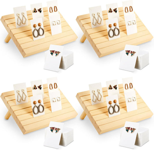 Marsui 124pcs Wood Earring Card Display 4 Set Earring Holder with Card