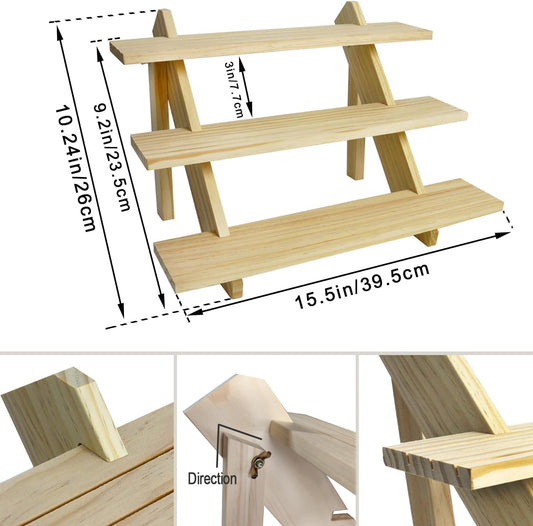 3 Tier Earring Display Stands For Selling, Retail Display Riser Earring, Ring Holder Stand, Removable Countertop Small Merchandise Display Stand, for Figures,Cupcake, Photo (Wood color)