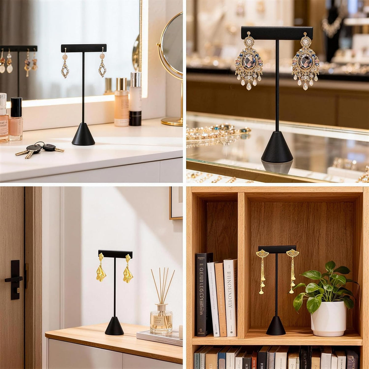 12 Pcs Black T-Bar Earring Display Stand with 3 different Heights, Metal Earring Holder with Stable Base and Velvet Cloth, for Countertop Selling Shows Stud Hoop