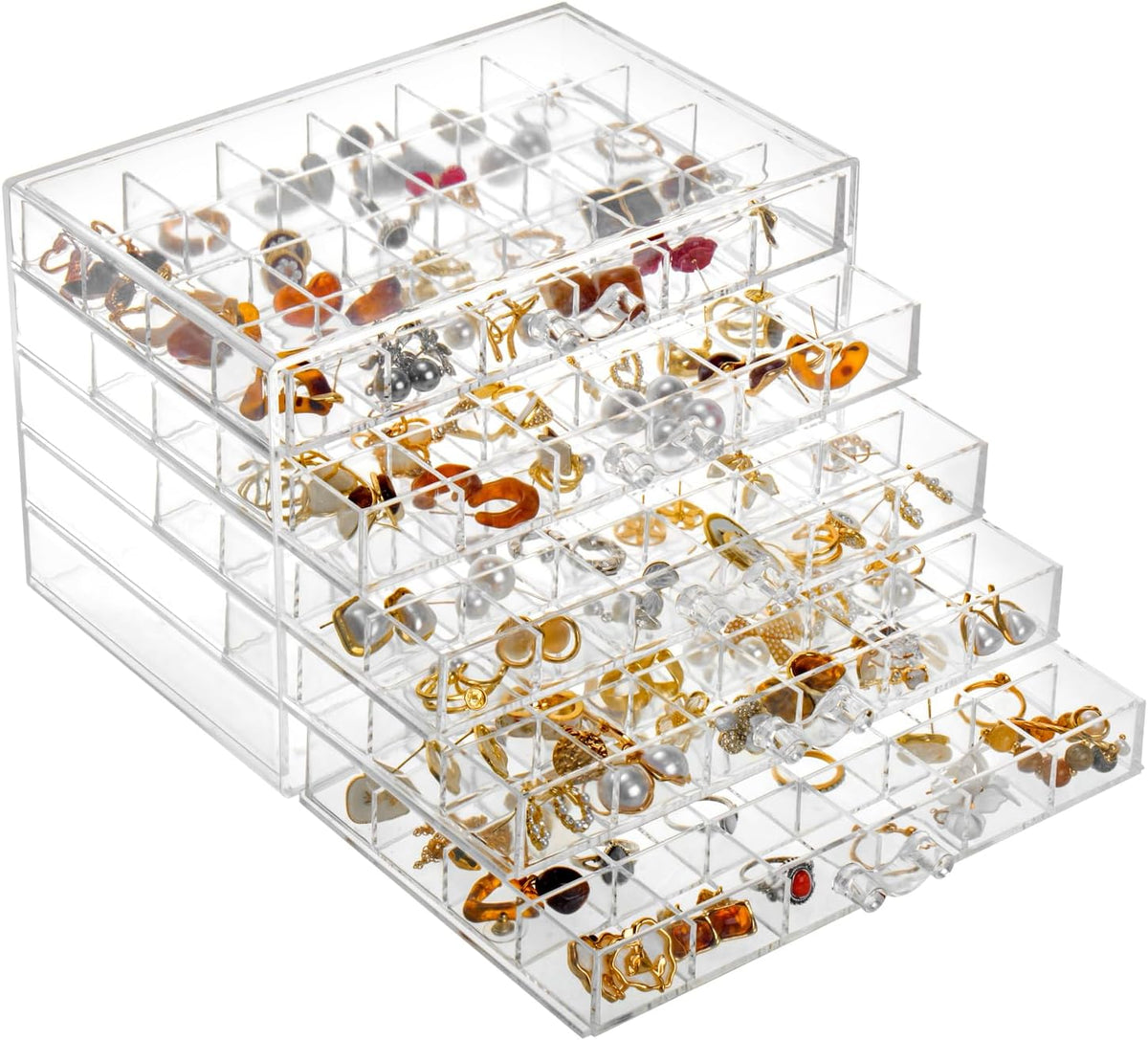 YUFONG Earring Storage Box Organizer 5 Drawers with 120 Small Compartments
