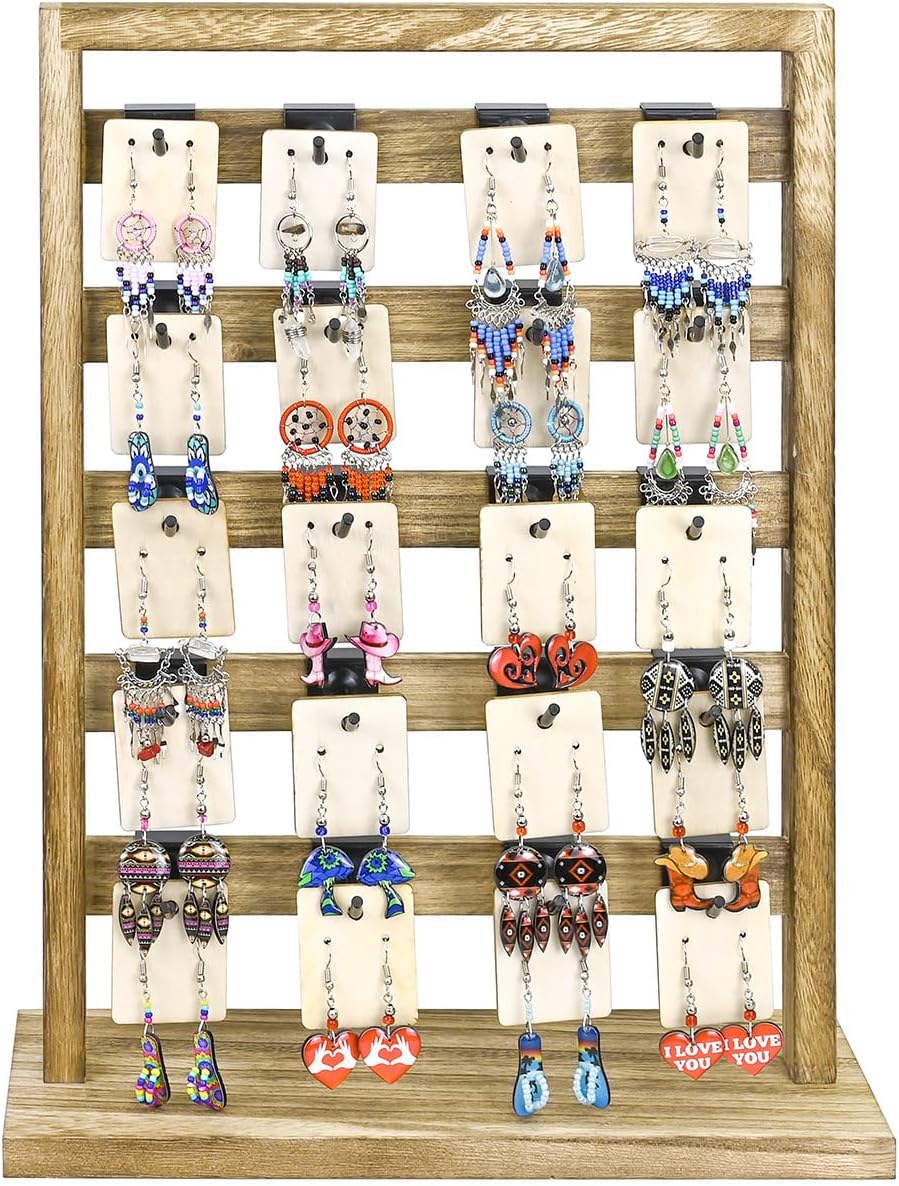 Ikee Design Wooden Jewelry Earring Display Rack, 20 Removable Metal Hooks