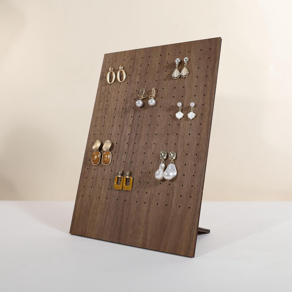 Walnut earring display stand for selling, jewelry studs storage organizer for show, earring holder board with 204 holes【Earring board】