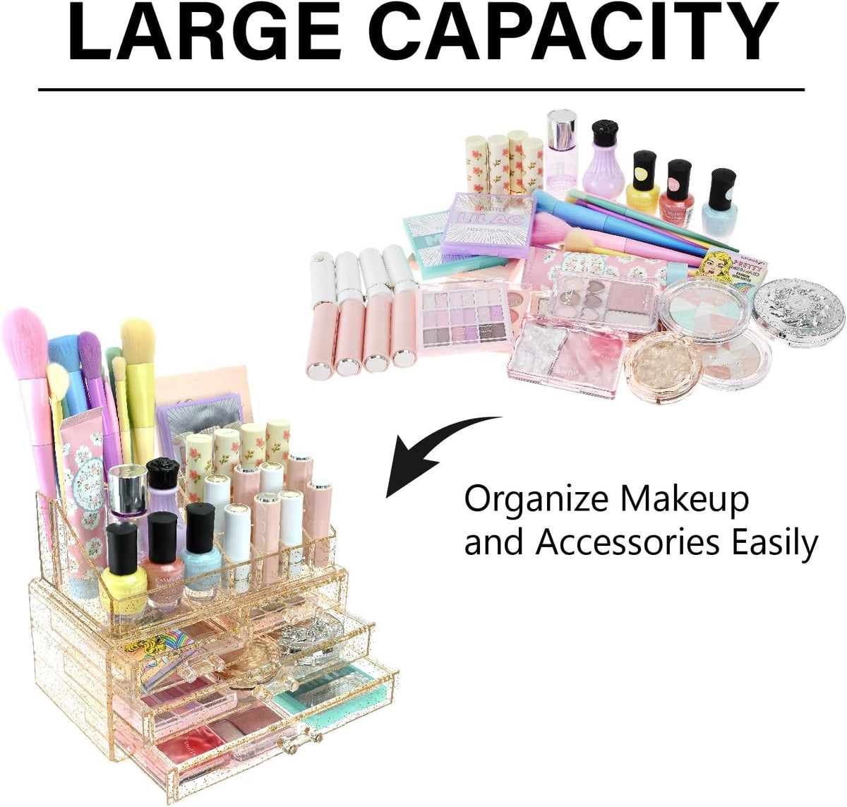 Ikee Design Acrylic Clear Makeup Cosmetics Lip Gloss Organizer,Gold