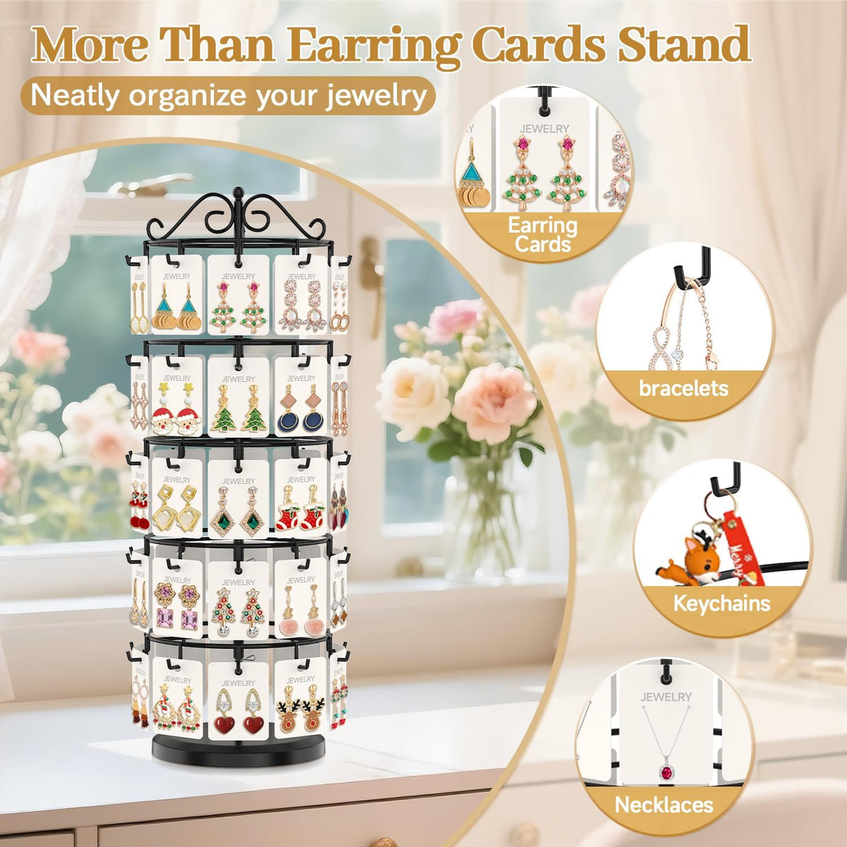 MODOWEY Earring Card Display Stand Metal Holder for Vendors, 50 Hooks Black