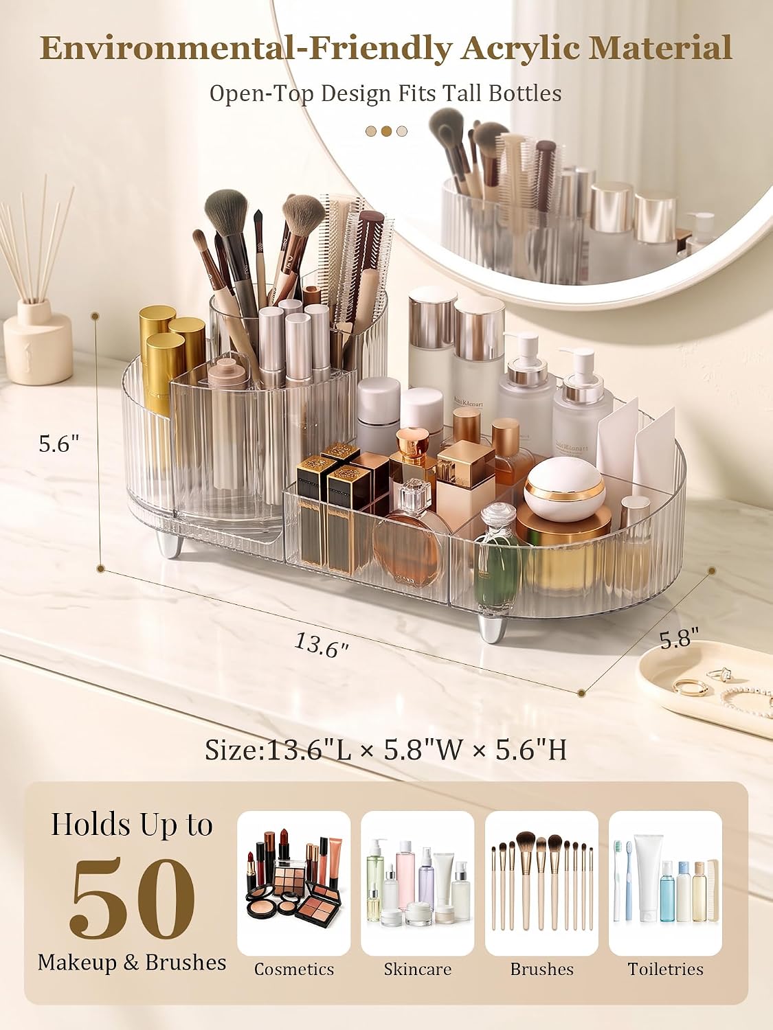 Booklov Rotating Makeup Organizer for Vanity Countertop, Clear