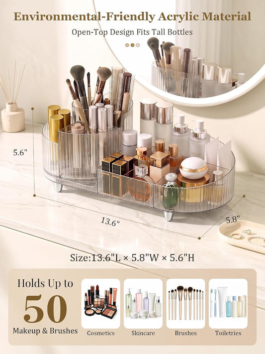 Booklov Rotating Makeup Organizer for Vanity Countertop, Clear