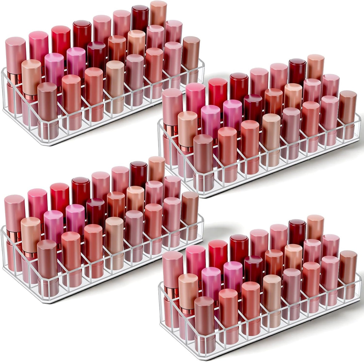 MAQUITA 4 Pcs Clear Lipstick Holder Acrylic Lip Gloss Organizer Cosmetic Storage Lipstick Display Case for Perfume Sample Drawer Brushes Bottles Women Birthday Gift