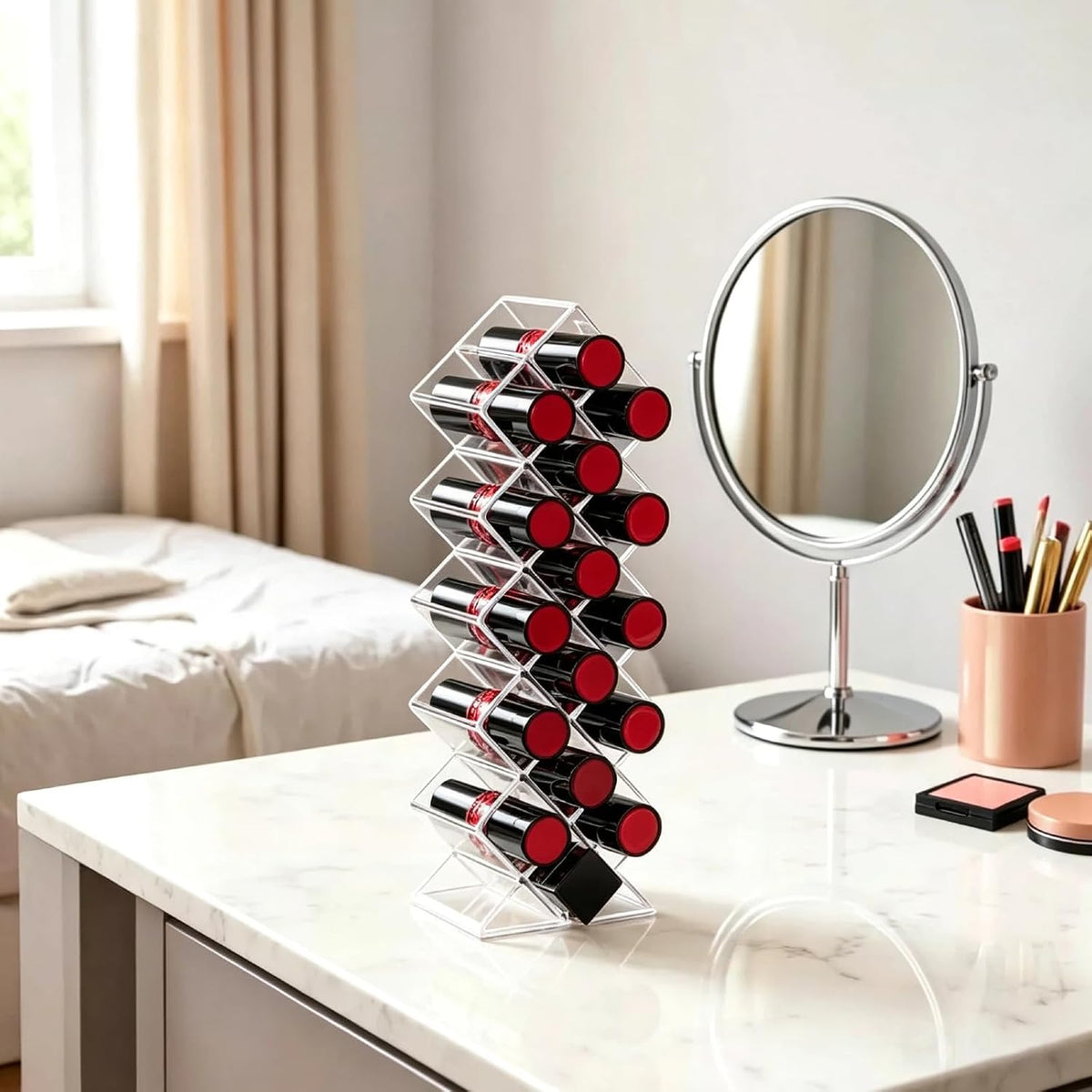 4 Pack Clear Acrylic Lipstick Holders, 64 Slots Stackable Fish Shape Lip Gloss Organizer for Vanity