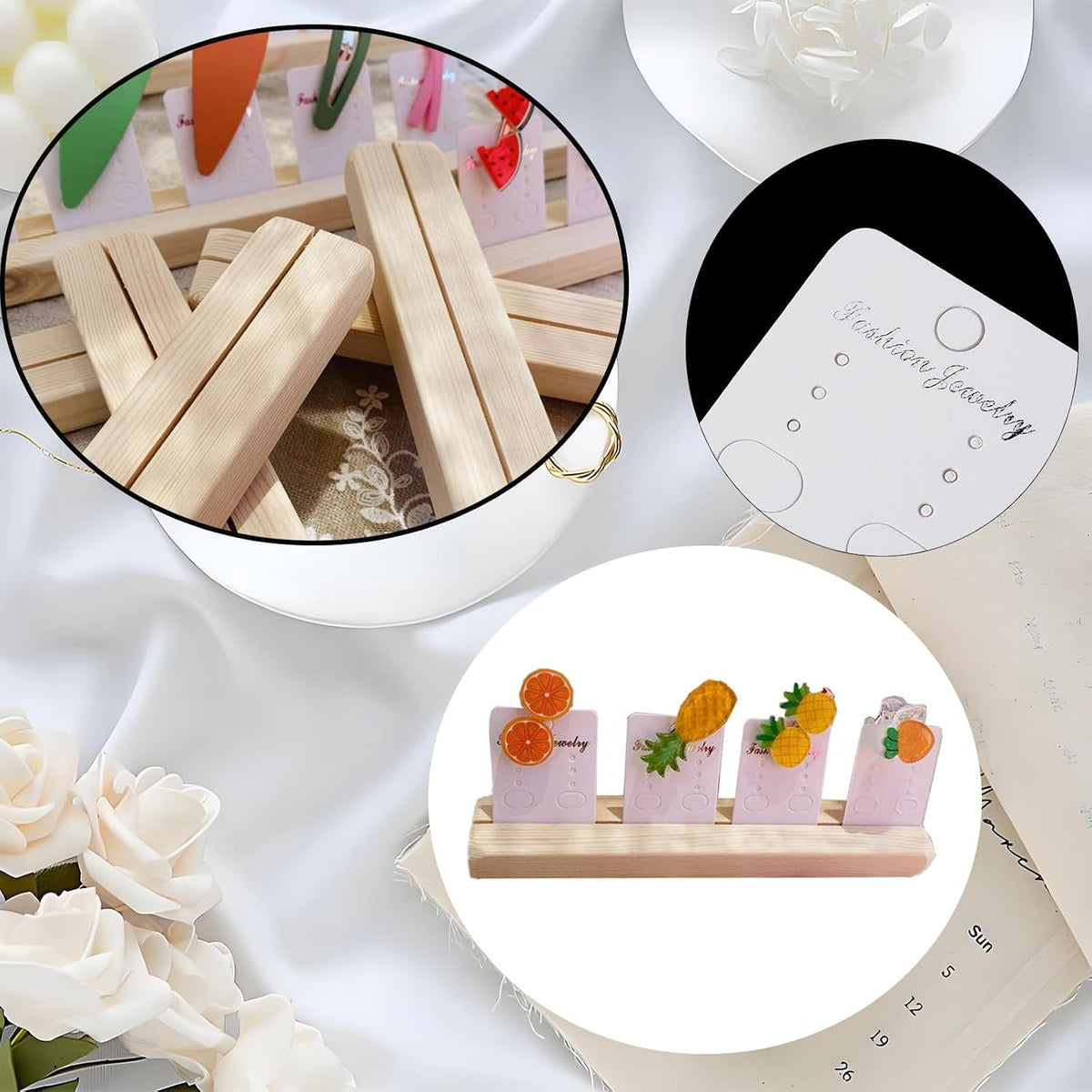 4 Set Jewelry Display Boards Earring Card Holder, Wood Earring Card Holder for Jewelry Show