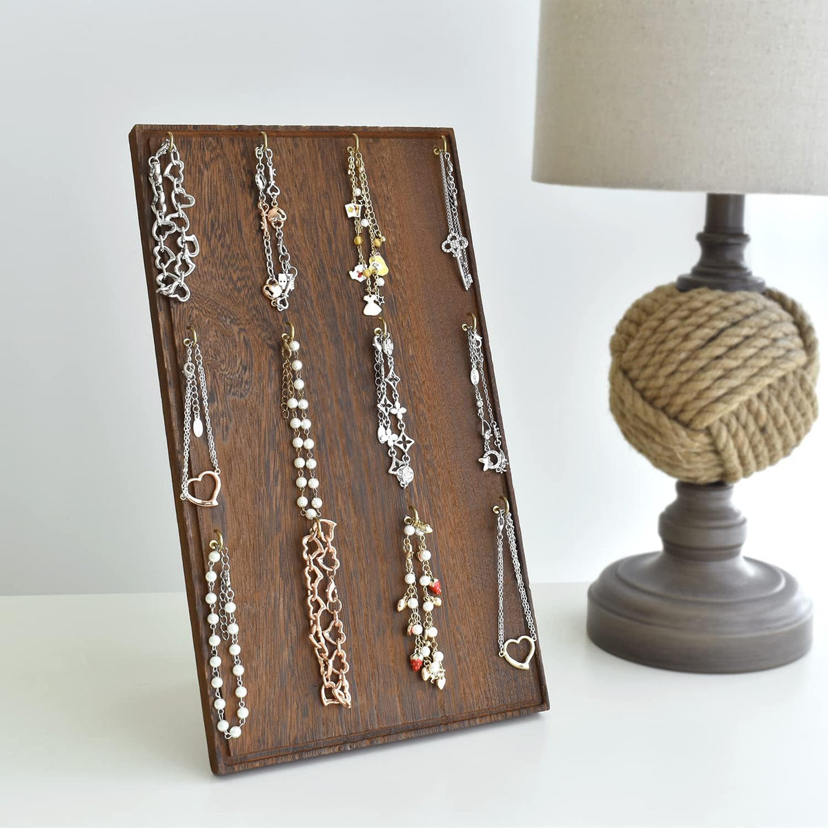 Ikee Design Wood Jewelry Display with 12 hooks, Earring keychain Stand