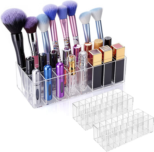 3 Pack Acrylic Lipstick Organizer for Drawer, 24 Slot Lipgloss Organizer