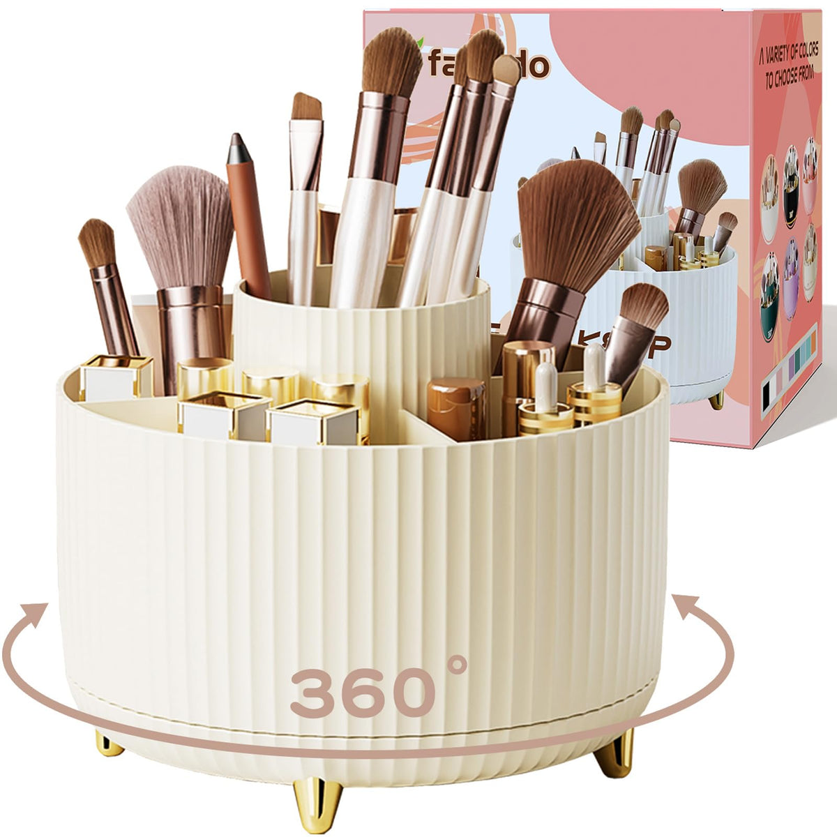 Clear Rotating Makeup Organizer Countertop for Vanity, 360° Makeup Brush Holder Organizer with 5 Compartments, Transparent Cosmetic Storage for Lipstick, Skincare, Bathroom Counter (Transparent Pink)