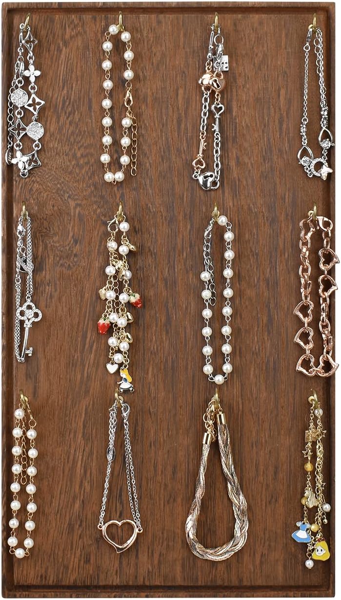 Ikee Design Wood Jewelry Display with 12 hooks, Earring keychain Stand