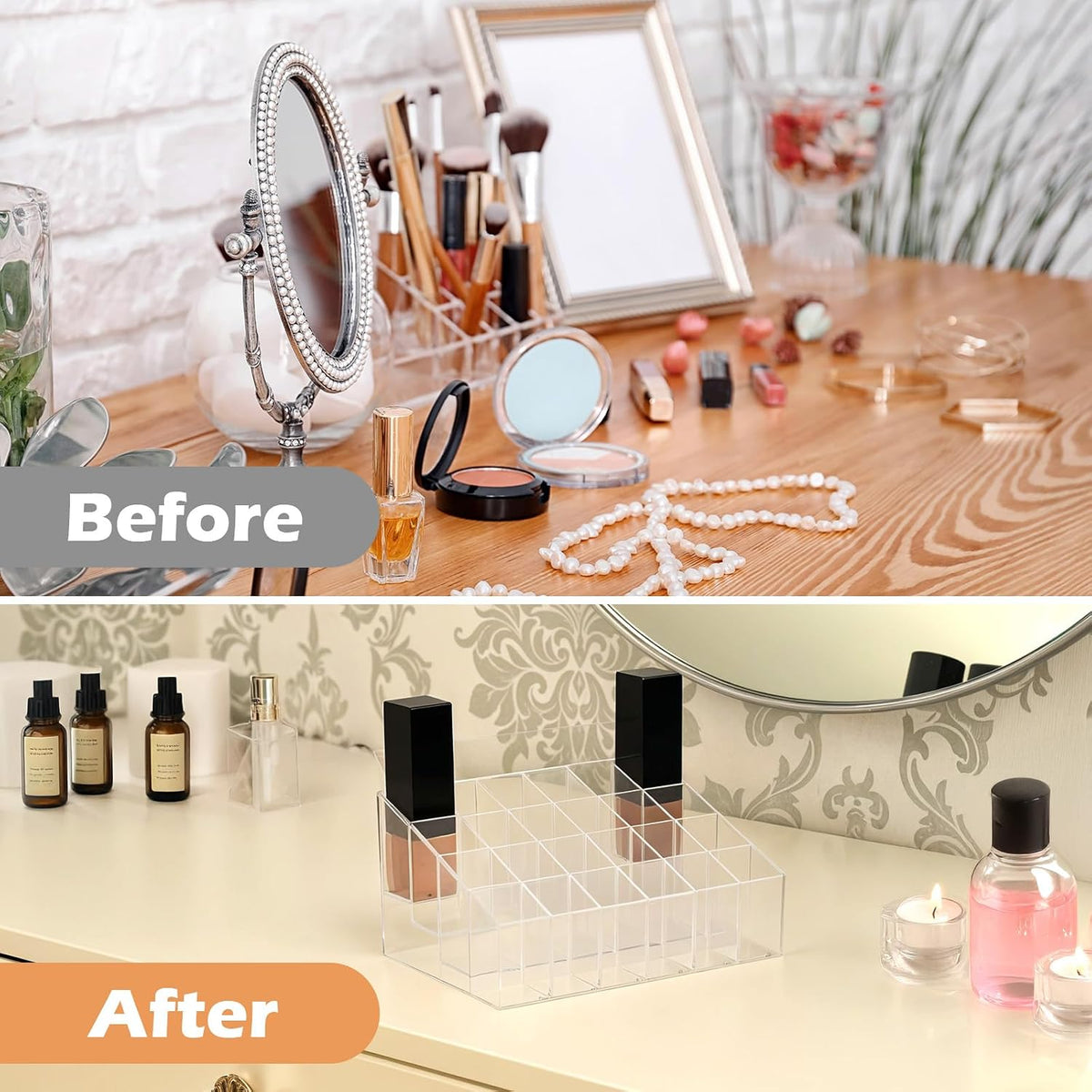 4 Pack Acrylic Lipstick Holder Organizer, 24 Slot Clear Lip Gloss Holder, Lipstick Display Stand for Lipsticks, Lip Balms, Makeup Brushes & Nail