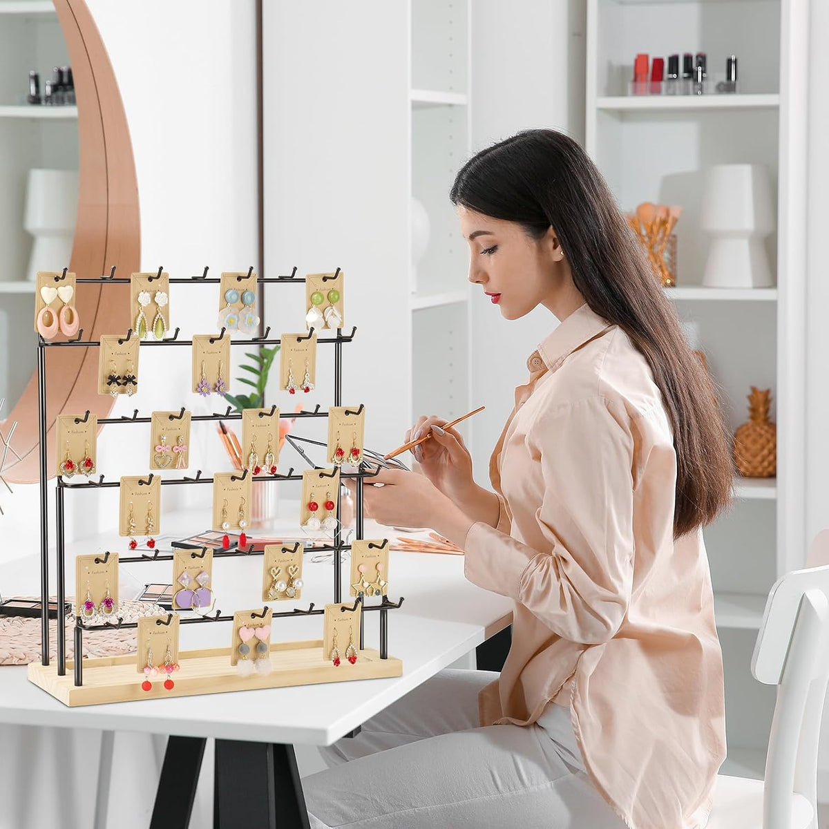 Earring Display for Vendors with Earrings Cards 6 Tier 42 Hooks