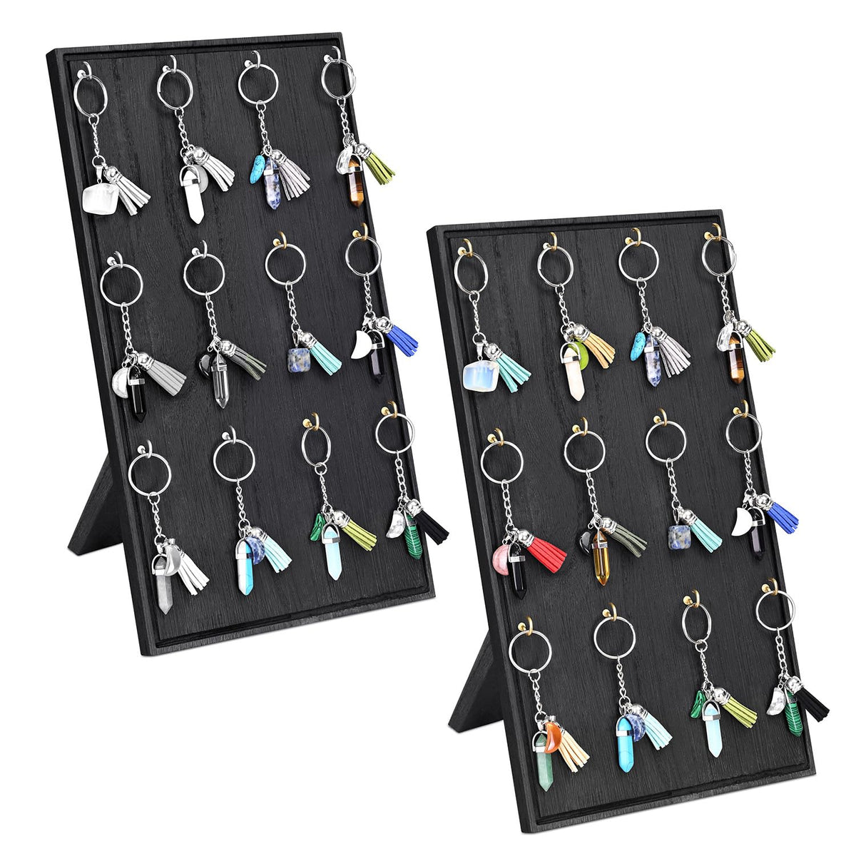 Ikee Design Wood Jewelry Display with 12 hooks, Earring keychain Stand