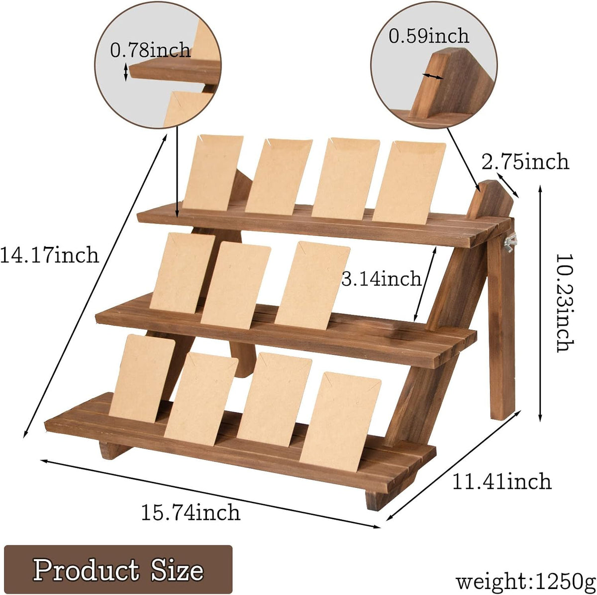 ZYP 3-Tier Wood Earring Display Stand for Selling,Portable Jewelry Display