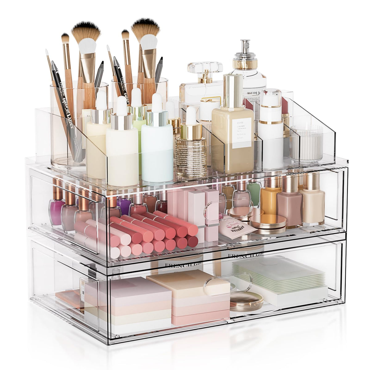 Clear Stackable Makeup Organizer with Drawer, 12''W Acrylic Storage Drawers