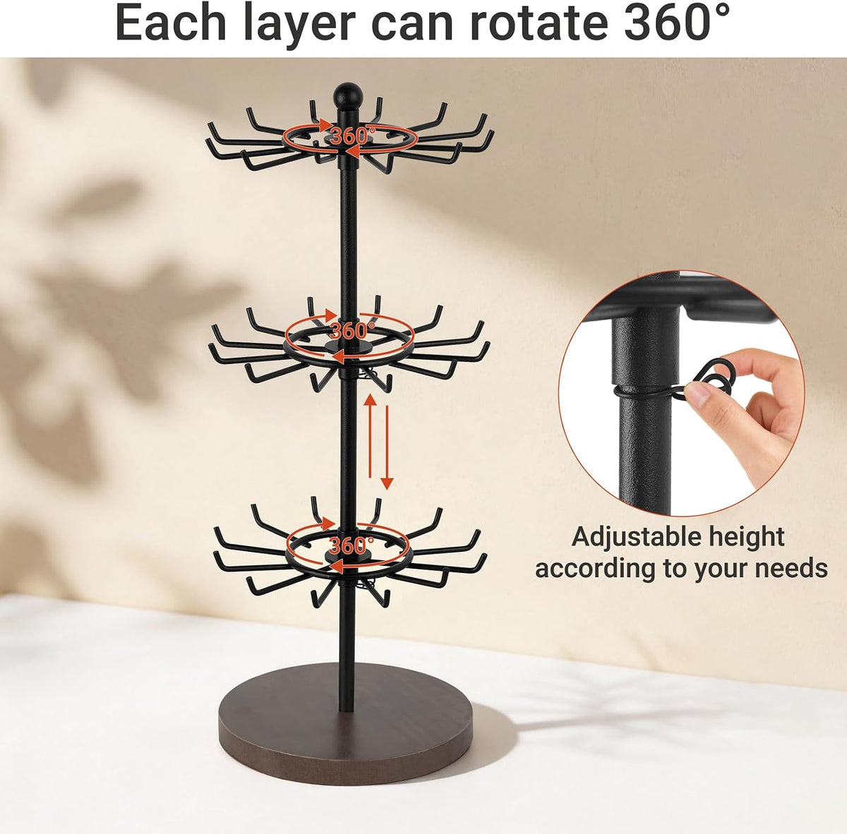 Mkono 3-Tier Bracelet Display Holder Brown Rotating Jewelry Organizer Stand