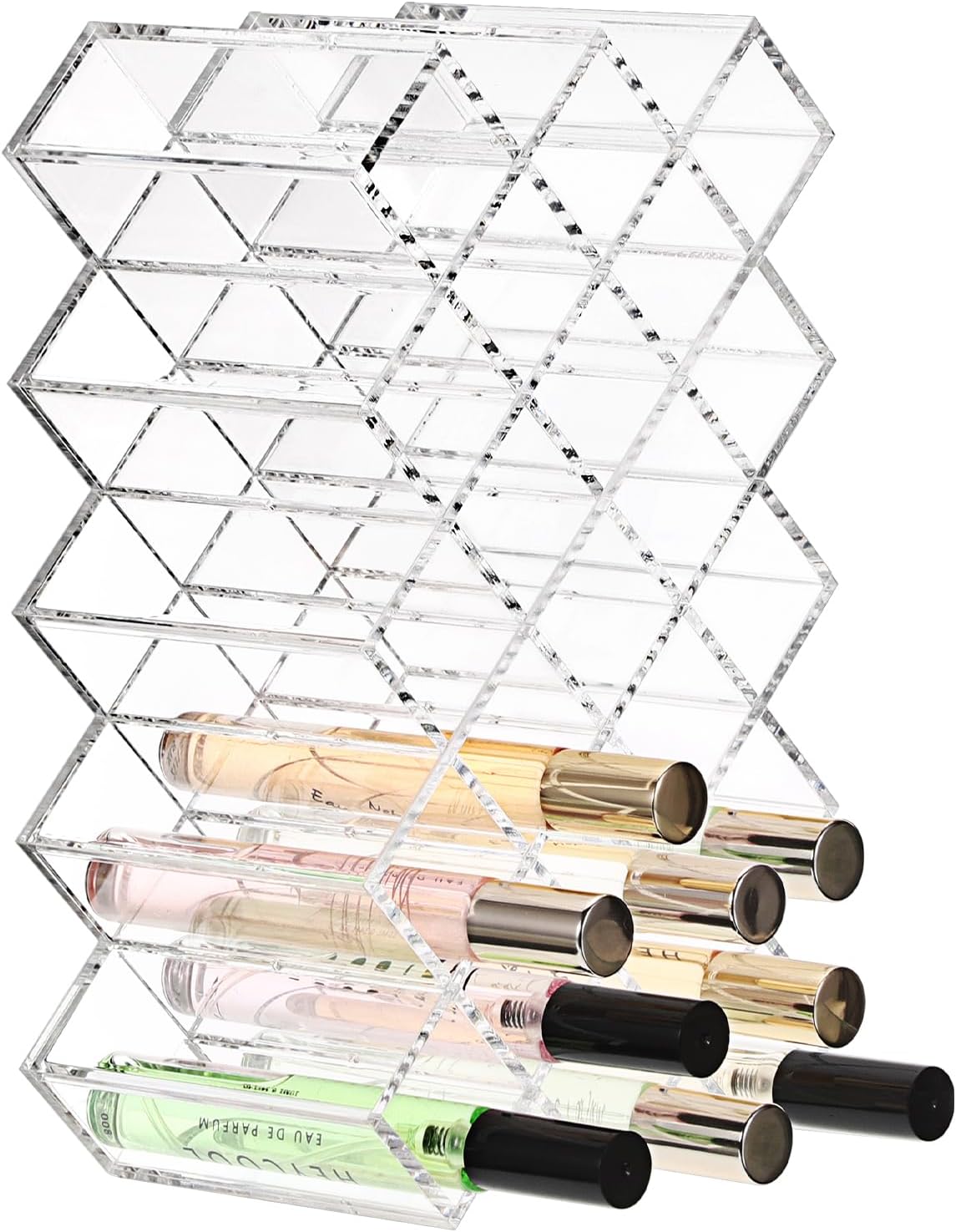 ELLDOO Rollerball Perfume Organizer, 23 Spaces Clear Acrylic Perfume Storage Holder Beauty Scent Holder, Stackable Makeup Lipgloss Lipstick Display Case Lip Gloss Storage Stand (5-Tier)