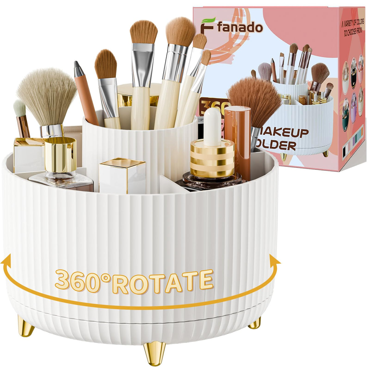 Clear Rotating Makeup Organizer Countertop for Vanity, 360° Makeup Brush Holder Organizer with 5 Compartments, Transparent Cosmetic Storage for Lipstick, Skincare, Bathroom Counter (Transparent Pink)