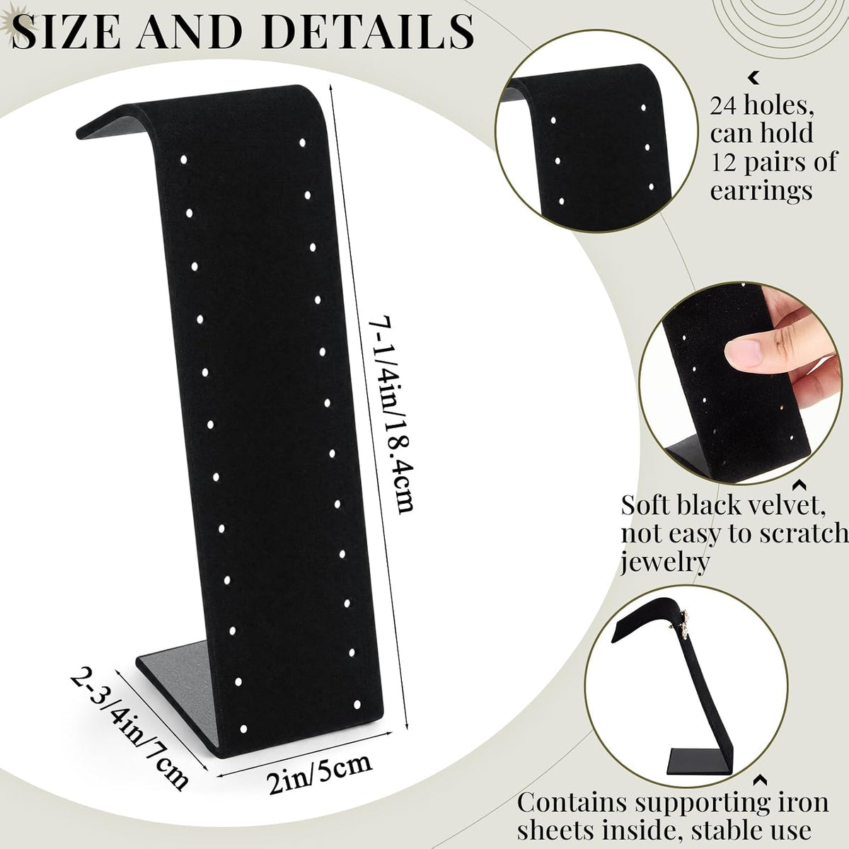 RattanView 4 Pcs Black Velvet Earring Display Stand for 12 Pairs of Earrings 2 W x 2 3/4 D x 7 1/4 H in Velvet Earring Display Holder for Selling Home Retail Store Craft Fair
