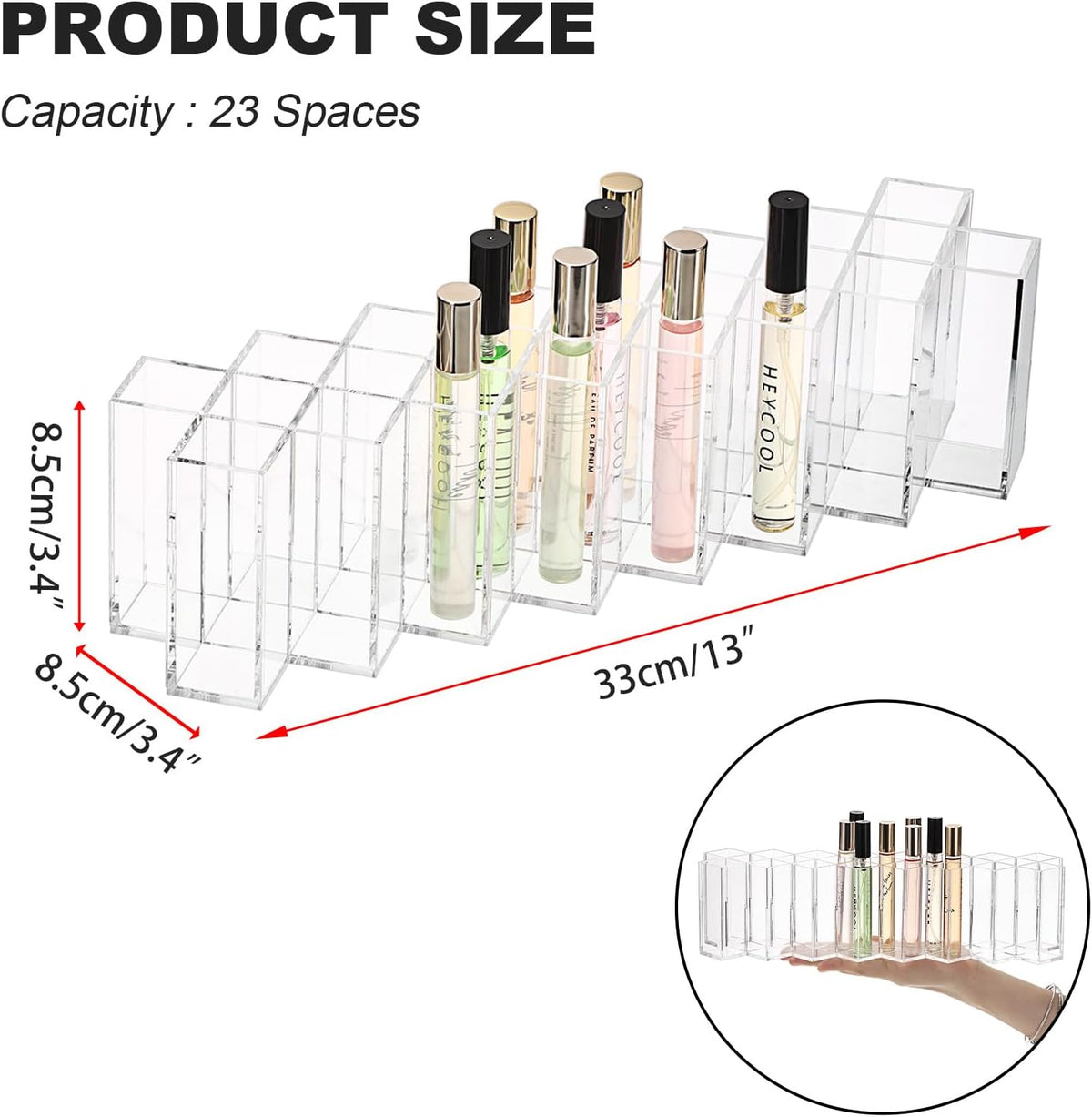 ELLDOO Rollerball Perfume Organizer, 23 Spaces Clear Acrylic Perfume Storage Holder Beauty Scent Holder, Stackable Makeup Lipgloss Lipstick Display Case Lip Gloss Storage Stand (8-Tier)
