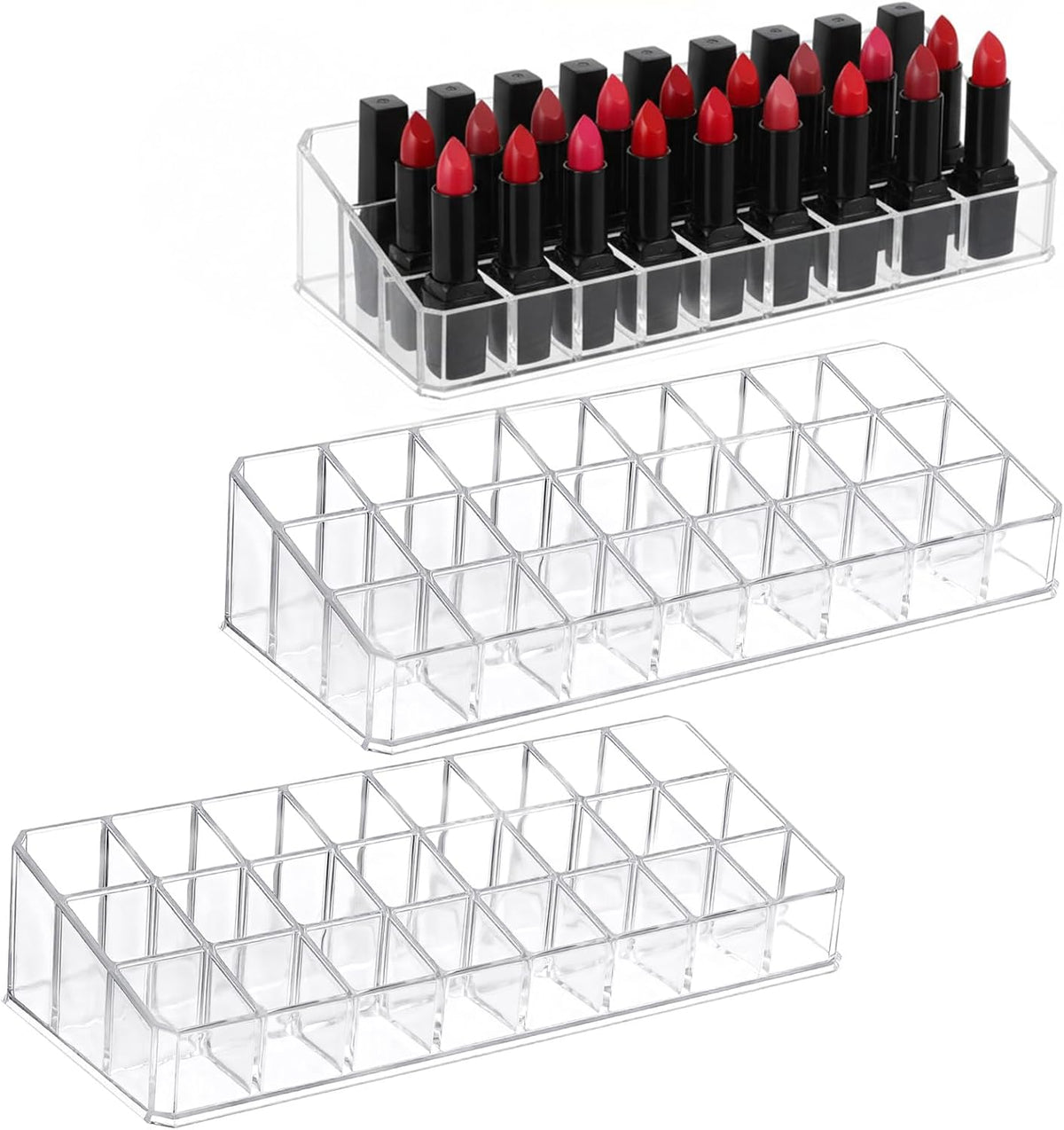 3-Pack Acrylic Lipstick Organizer – 72 Slot Clear Makeup Storage Display for Lip Gloss, Cosmetics & Vanity Organizer