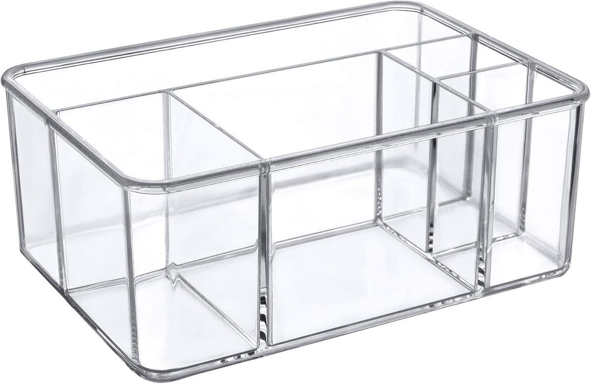 Amazing Abby - Glamour - Acrylic 5-Compartment Makeup Organizer (1-Pack), Transparent Plastic Beauty Supply Holder, Perfect Bathroom Vanity Storage for Makeup Palettes, Makeup Brushes, and More