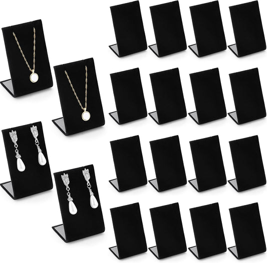 RattanView 24 Pcs Earring Display Stand Necklace Pendant Jewelry Stand Showcase Organizer Display Holder for Earring Pendant Accessory Rack(Black,Straight Style,Velvet)
