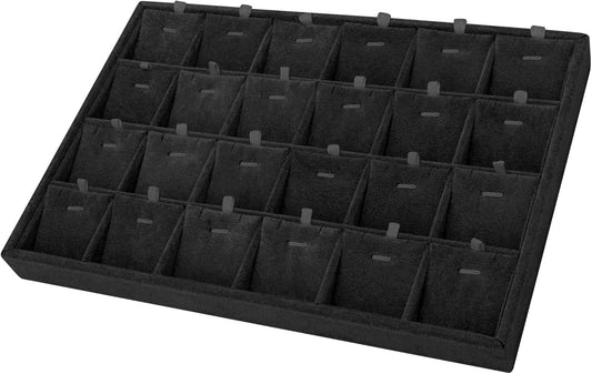 24 Grid Stackable Jewelry Tray Organizer with Removable Divider Velvet Tray