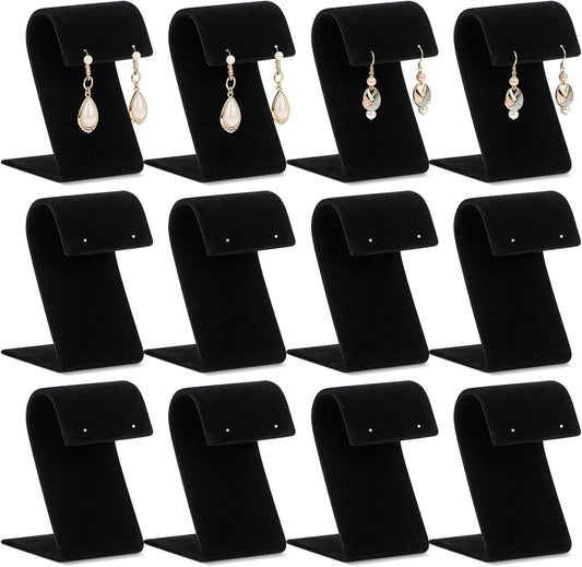 RattanView 12 Pieces Black Velvet Earring Display Stand Arc-shaped