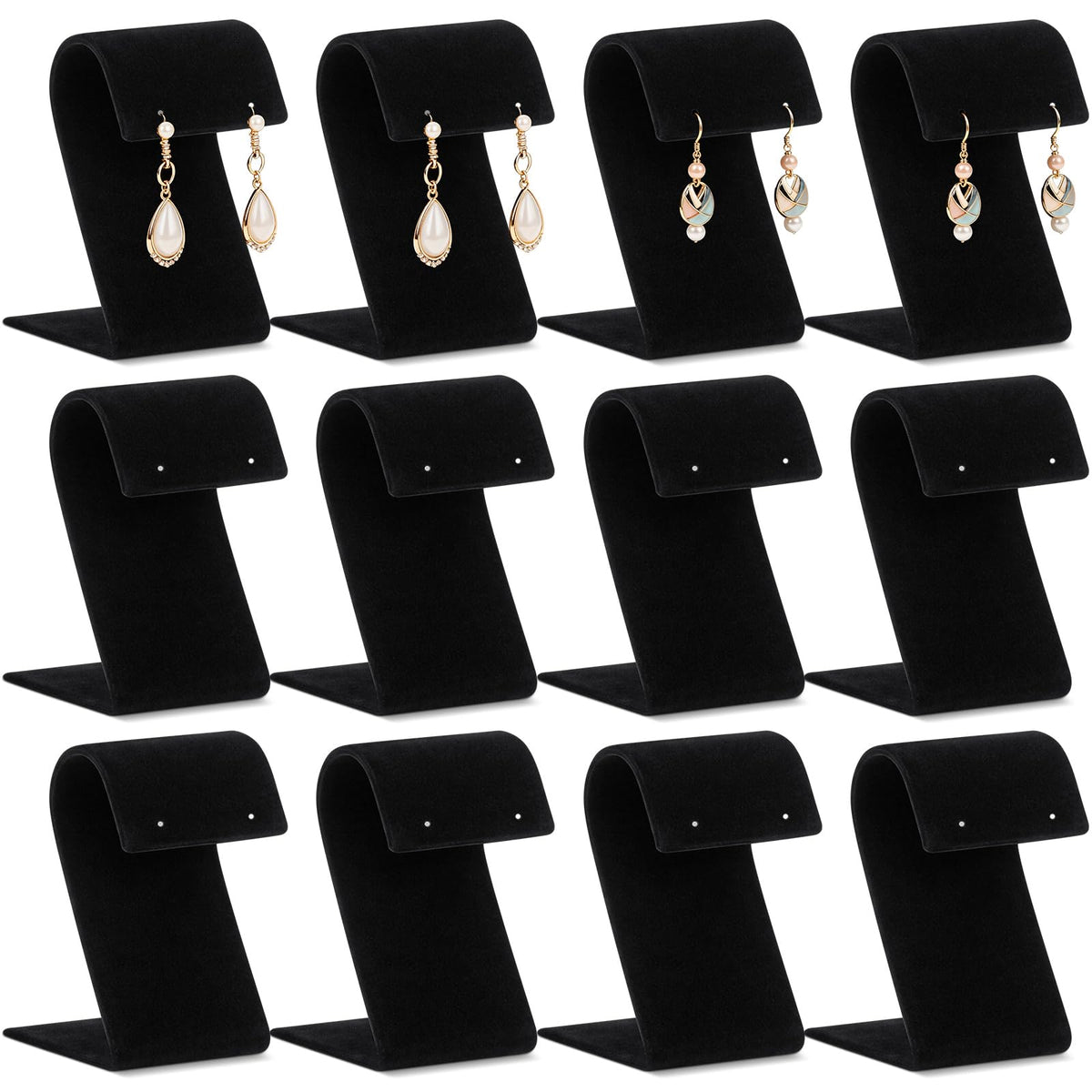 RattanView 12 Pieces Black Velvet Earring Display Stand Arc-shaped