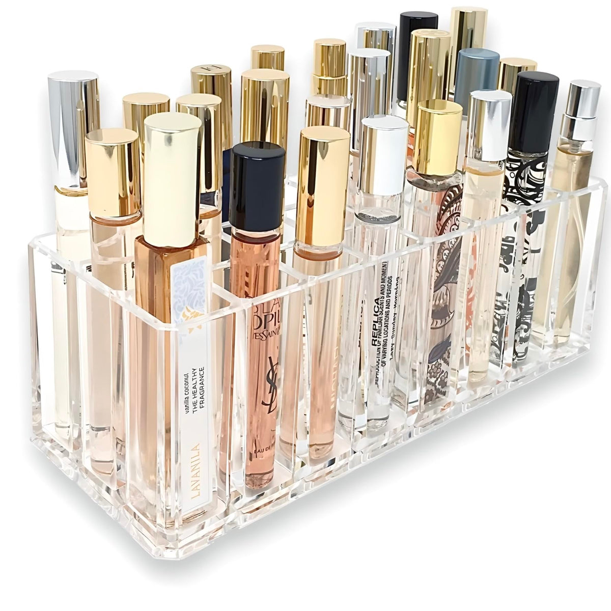 Acrylic Rollerball Perfume Organizer Beauty Scent Holder 24 Space Organization Refillable Container Tall Scented Oil Storage Display Case (2)