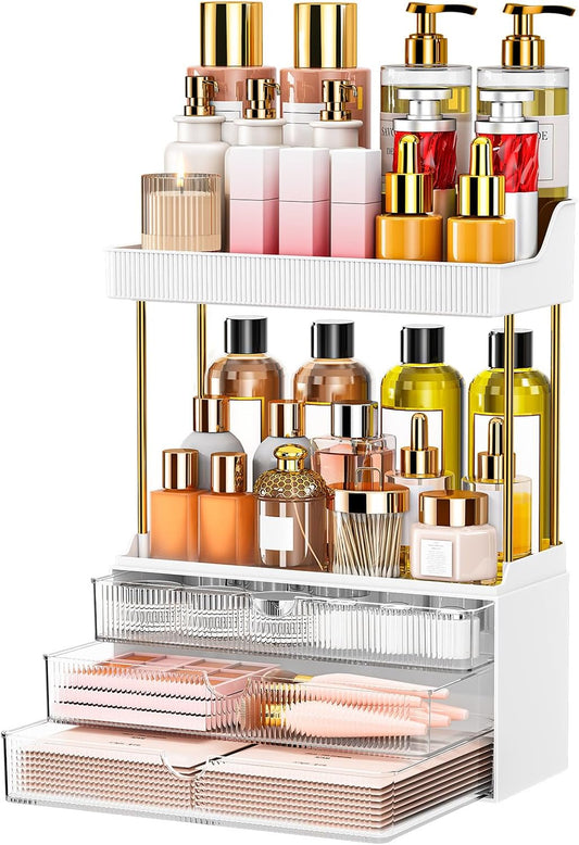 caktraie 3-Drawer 2-Tier Acrylic Makeup & Bathroom Vanity Organizer