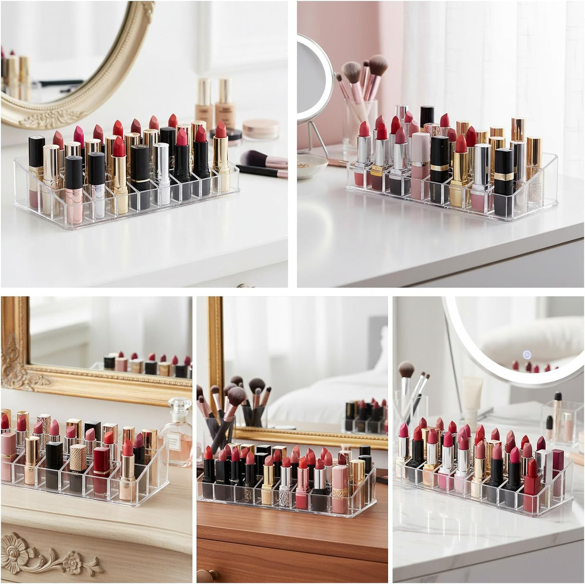 3-Pack Acrylic Lipstick Organizer – 72 Slot Clear Makeup Storage Display for Lip Gloss, Cosmetics & Vanity Organizer
