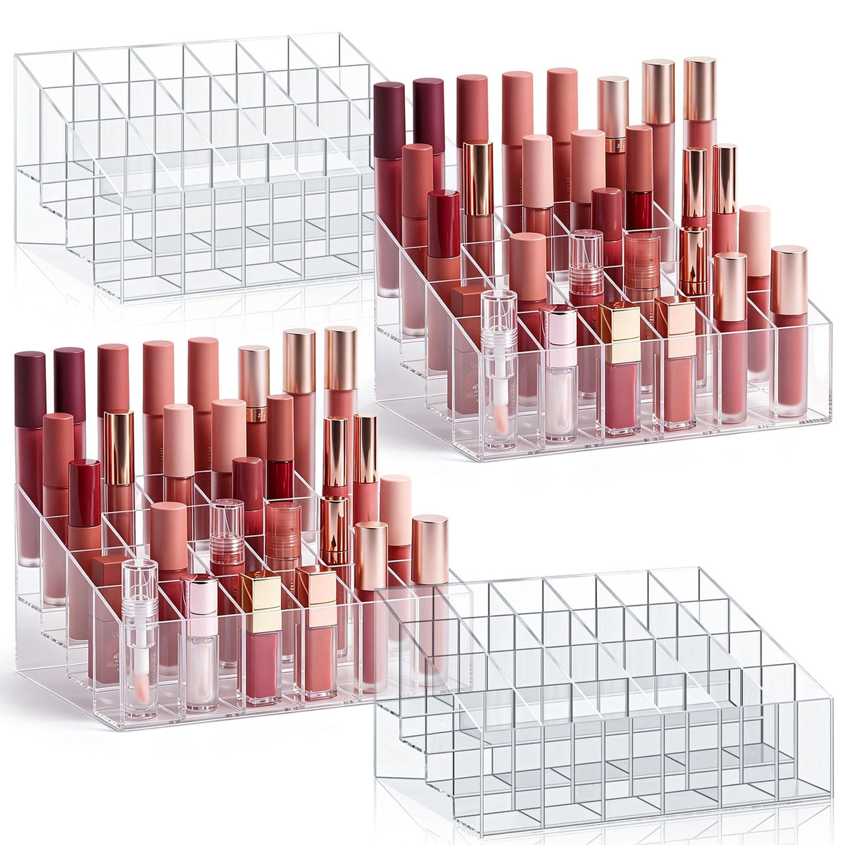 Macarrie 6 Pieces Lipstick Holder 24 Slot Clear Acrylic Lipgloss Organizer Storage Display Case for Perfume Sample Mascara Brushes Birthday Gift