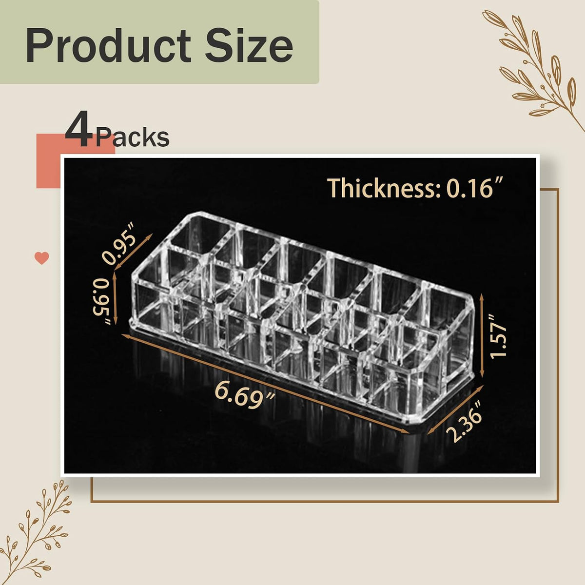 4 Pack Lipstick Organizer, 12 Slot Clear Acrylic Lipstick Holder